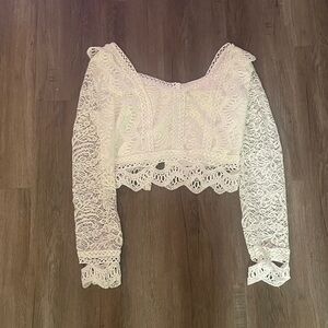 SHEIN White Lace Long Sleeve Blouse